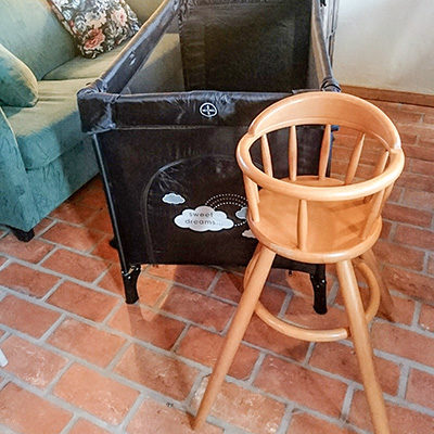 High chair and crib are available to borrow.