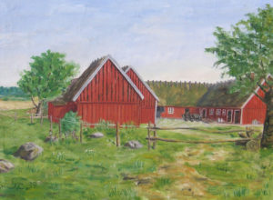 Oil painting of Källagården from 1939, by initial G.C., a relative to the former owners Emil and Hilma Nilsson.