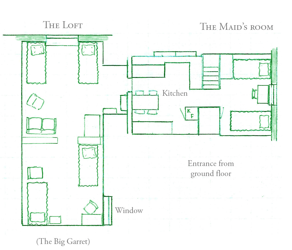 Interior planning for the loft and the maid's room.